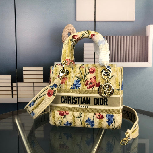 DIOR MEDIUM LADY D-LITE 24 YELLOW MULTI COLOR PAISLEY EMBROIDERY