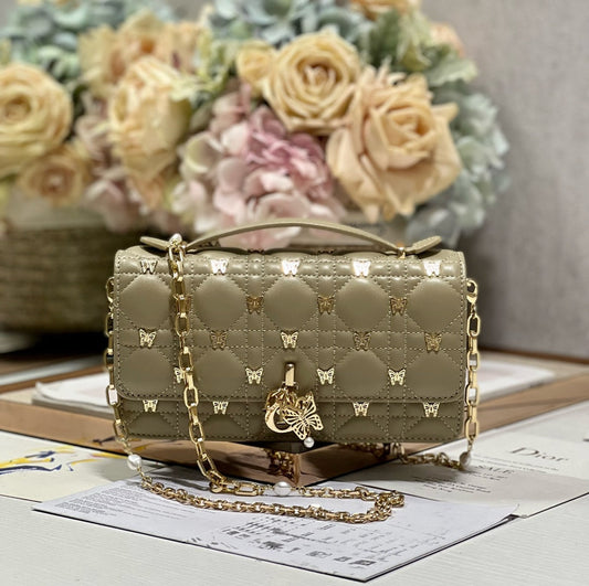 DIOR MISS LADY 21 BUTTERFLY STUD OLIVE LAMBSKIN