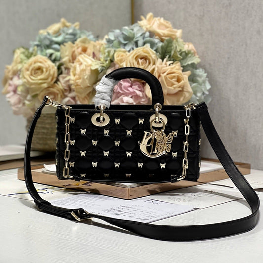 DIOR MEDIUM LADY D-JOY 26 BUTTERFLY STUD BLACK LAMBSKIN