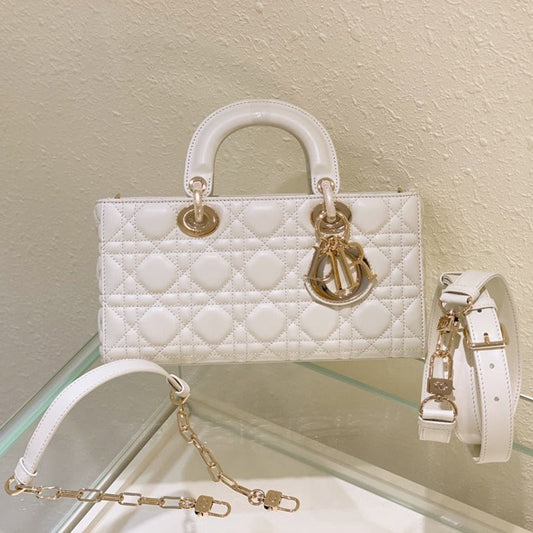 DIOR MEDIUM LADY D-JOY 26 WHITE LAMBSKIN