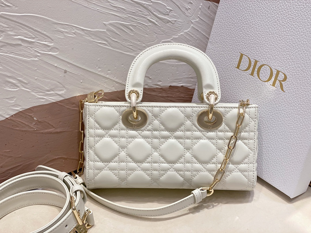 DIOR SMALL LADY D-JOY 22 WHITE LAMBSKIN