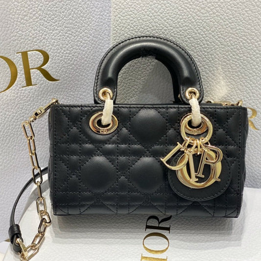 DIOR MICRO LADY D-JOY 16.5 BLACK LAMBSKIN