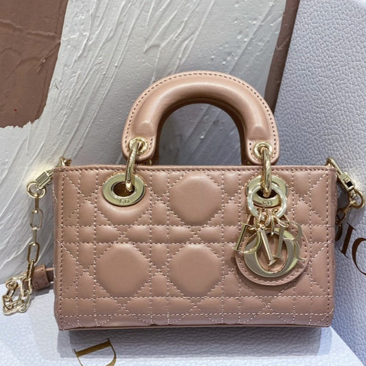 DIOR MICRO LADY D-JOY 16.5 ROSE LAMBSKIN