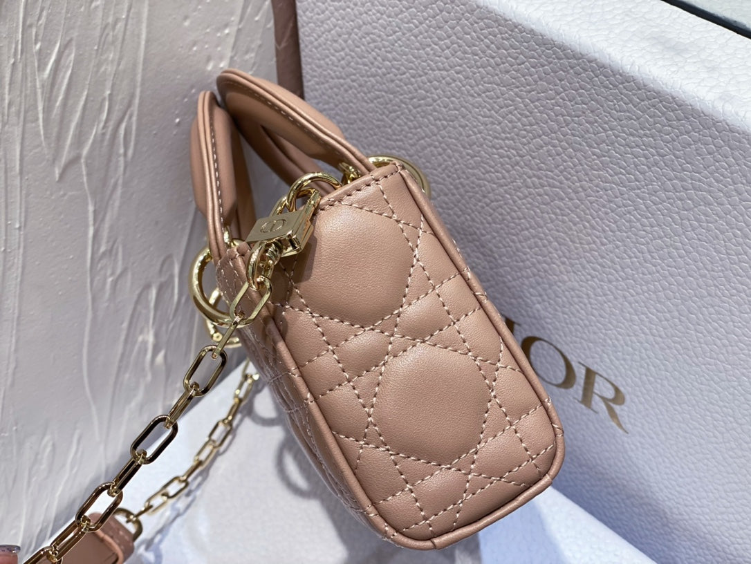 DIOR MICRO LADY D-JOY 16.5 ROSE LAMBSKIN