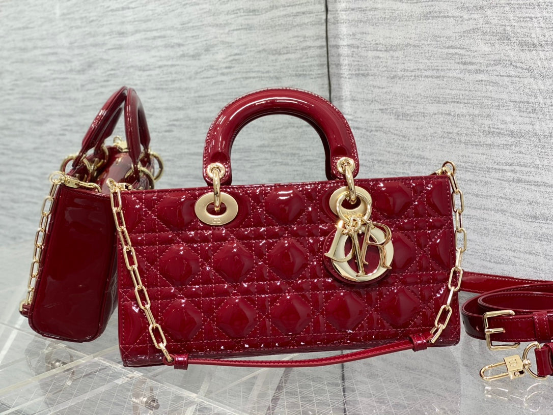 DIOR MEDIUM LADY D-JOY 26 RED PATENT CALFSKIN