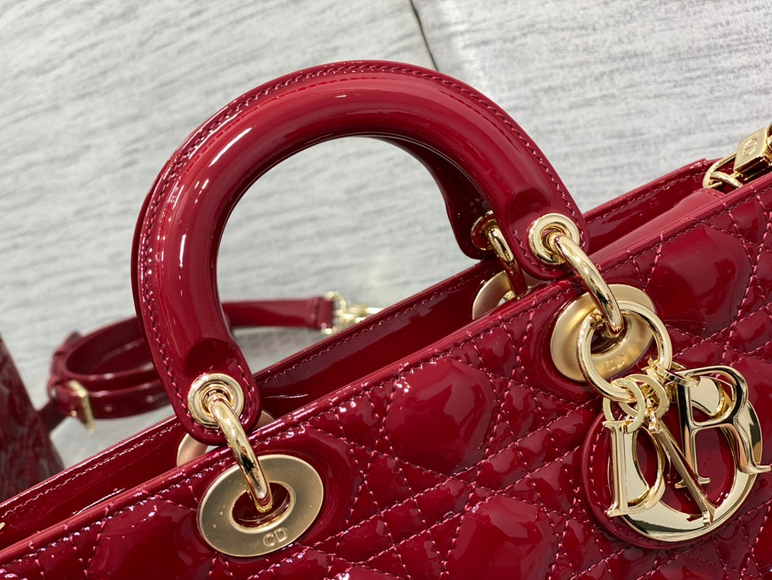 DIOR MEDIUM LADY D-JOY 26 RED PATENT CALFSKIN