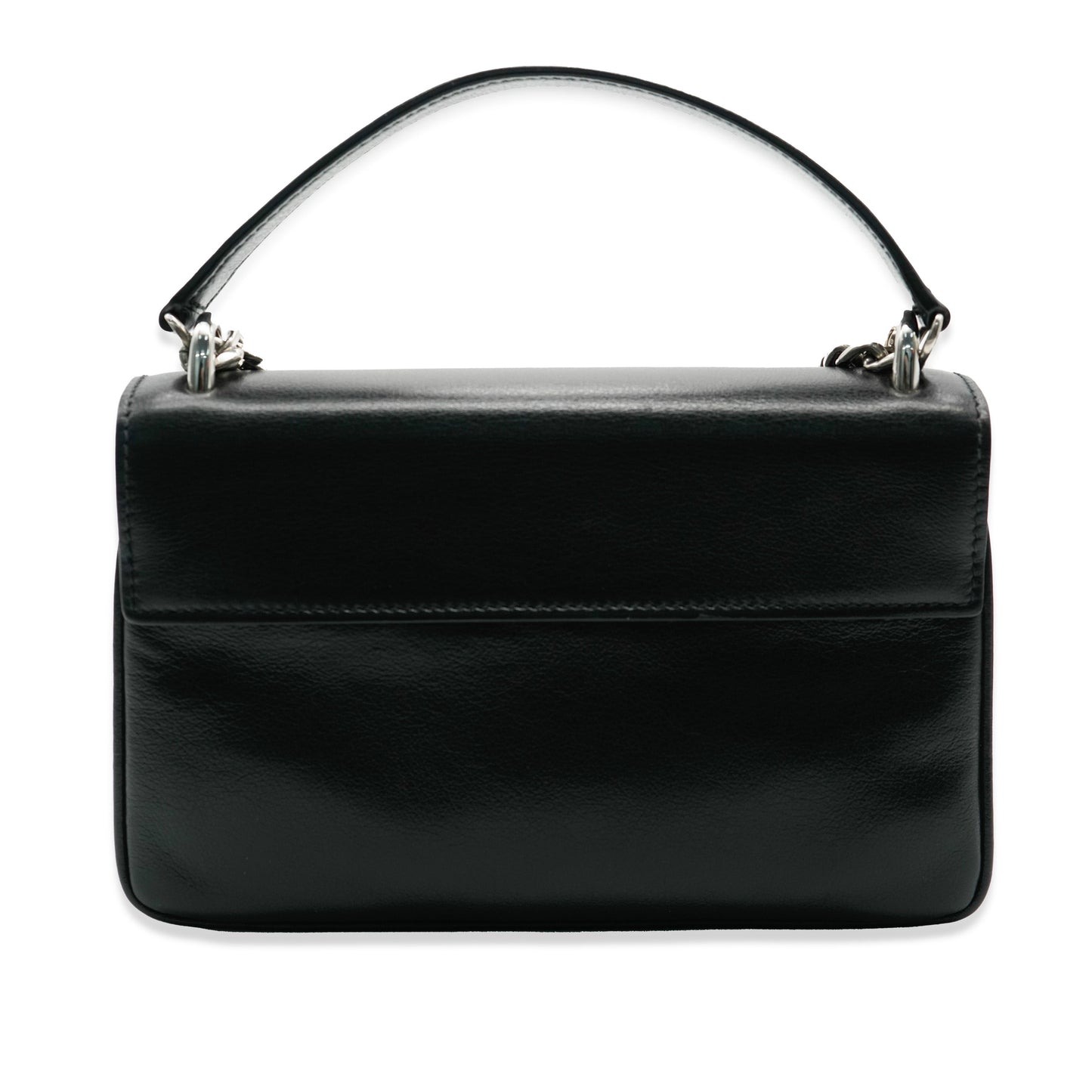 PRADA - Black Calfskin Logo Flap Chain Crossbody