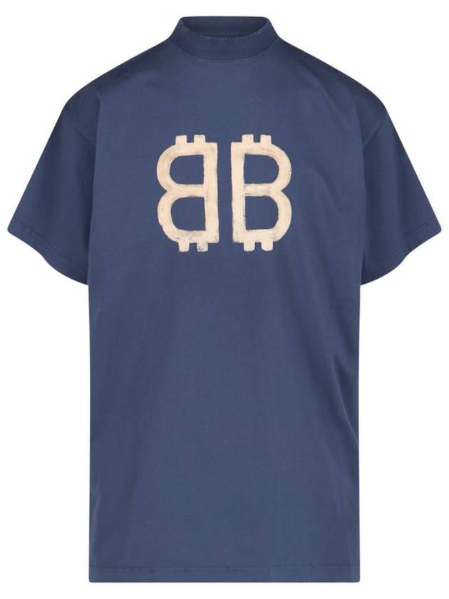 Balenciaga Logo Print Short Sleeve T-Shirt Blue