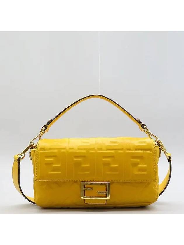 Fendi 8BR600 Yellow Nappa Leather Medium Baguette Shoulder Bag Strap 2WAY