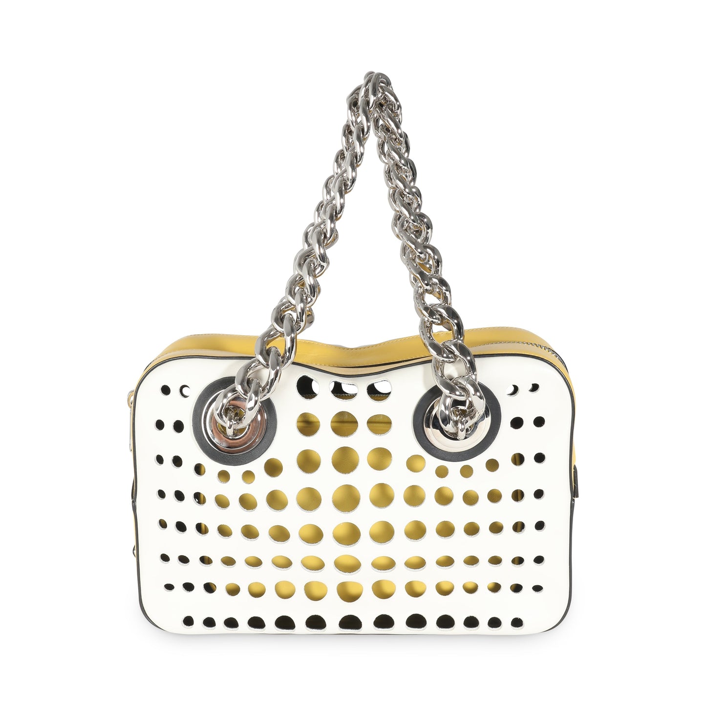 PRADA - White Yellow Calfskin City Fori Chain Bag