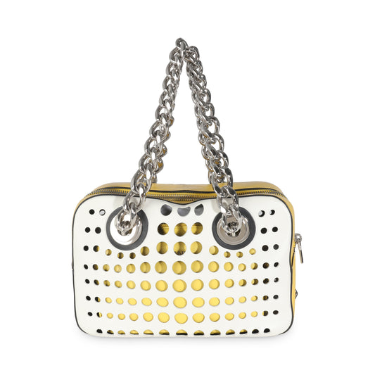 PRADA - White Yellow Calfskin City Fori Chain Bag