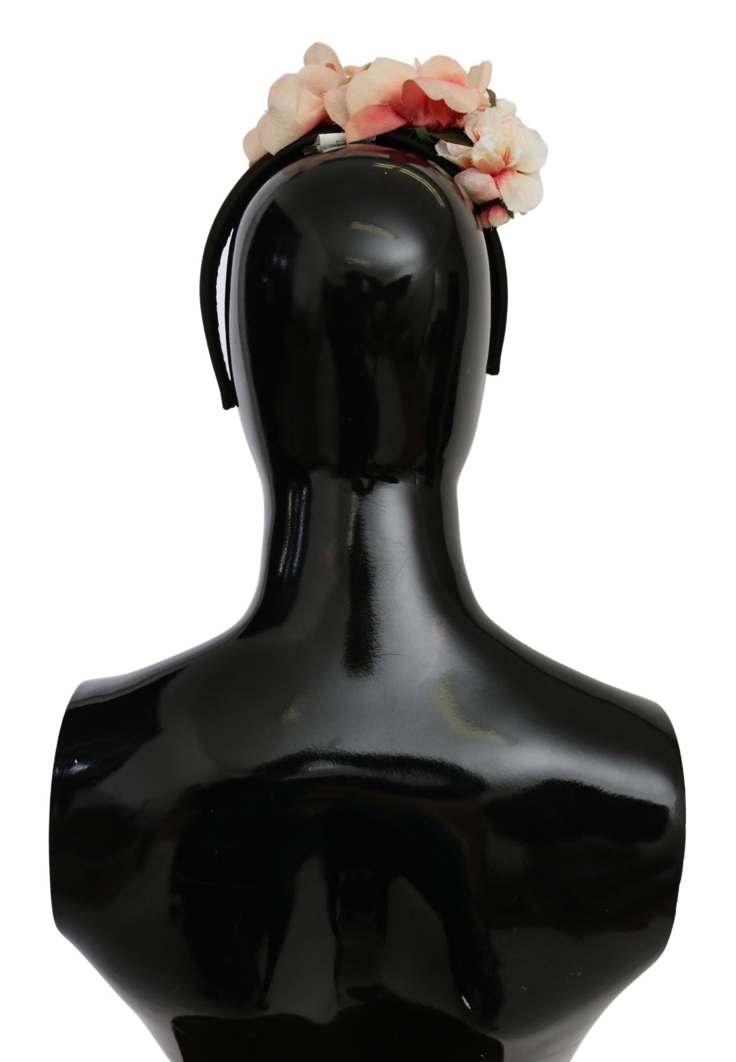 Dolce & Gabbana Pink Silk Black Floral Headband Logo Women's Diadem