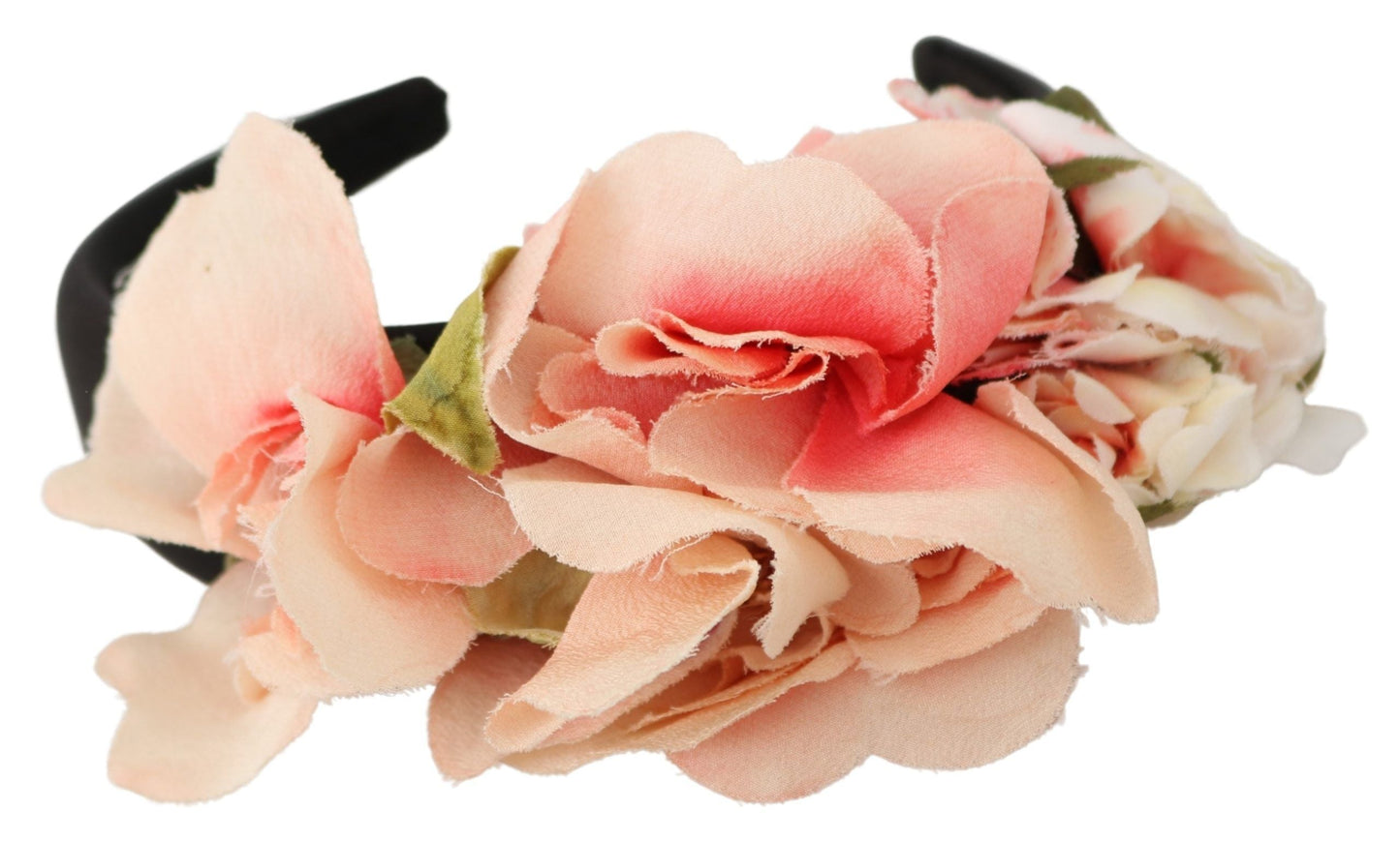 Dolce & Gabbana Pink Silk Black Floral Headband Logo Women's Diadem
