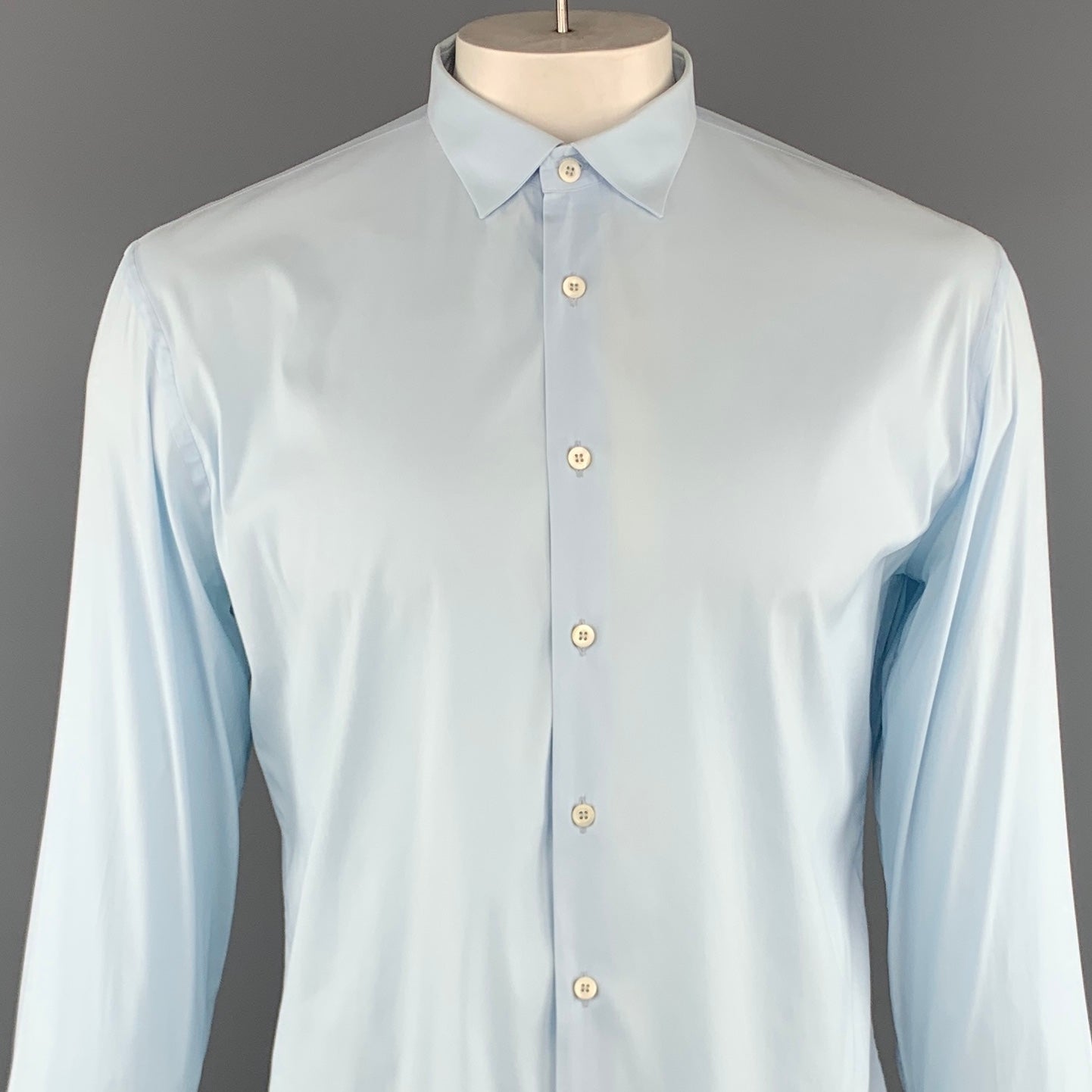 PRADA Size L Light Blue Cotton Blend Button Up Long Sleeve Shirt