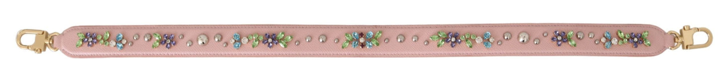 Dolce & Gabbana Pink Leather Crystal Stud Accessory Shoulder Women's Strap