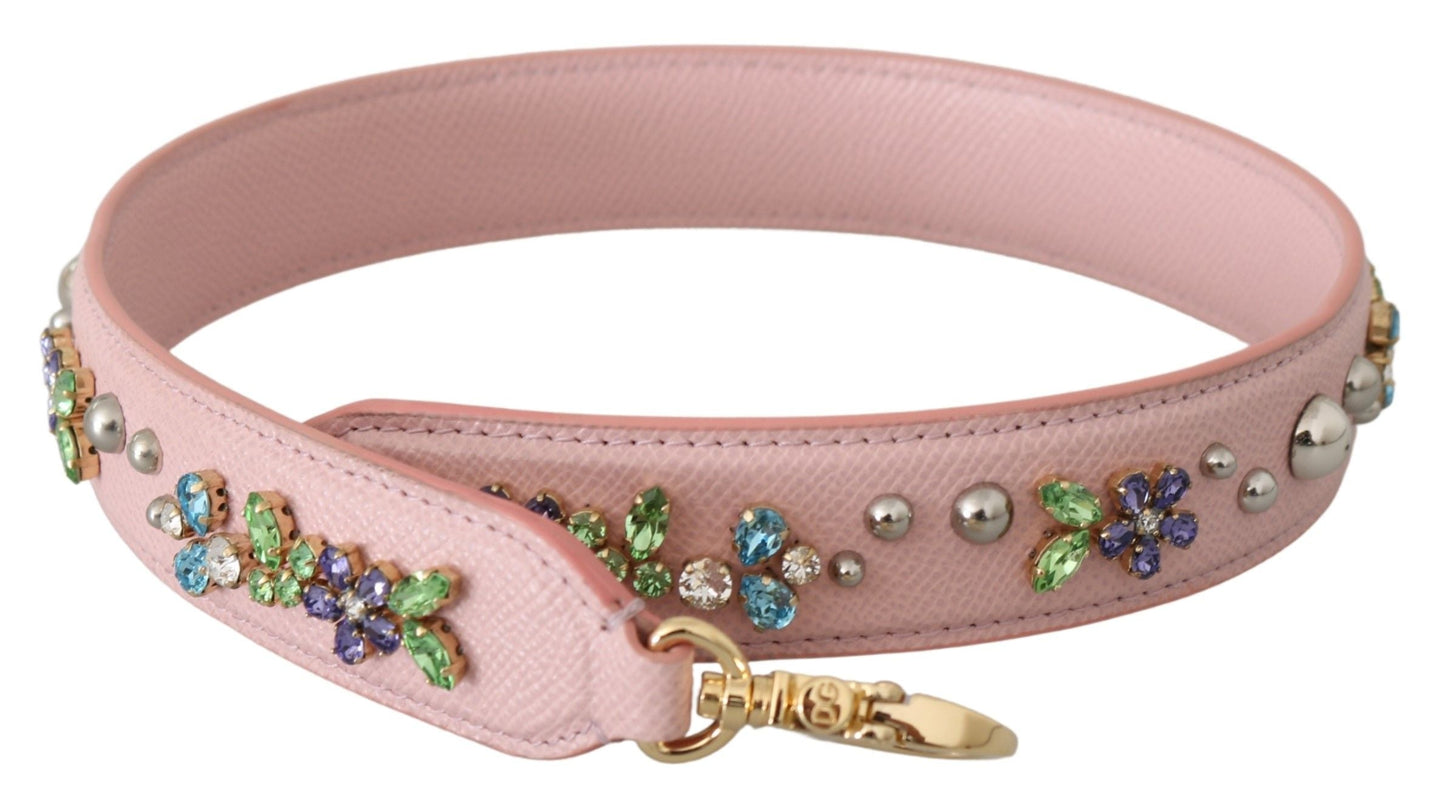 Dolce & Gabbana Pink Leather Crystal Stud Accessory Shoulder Women's Strap
