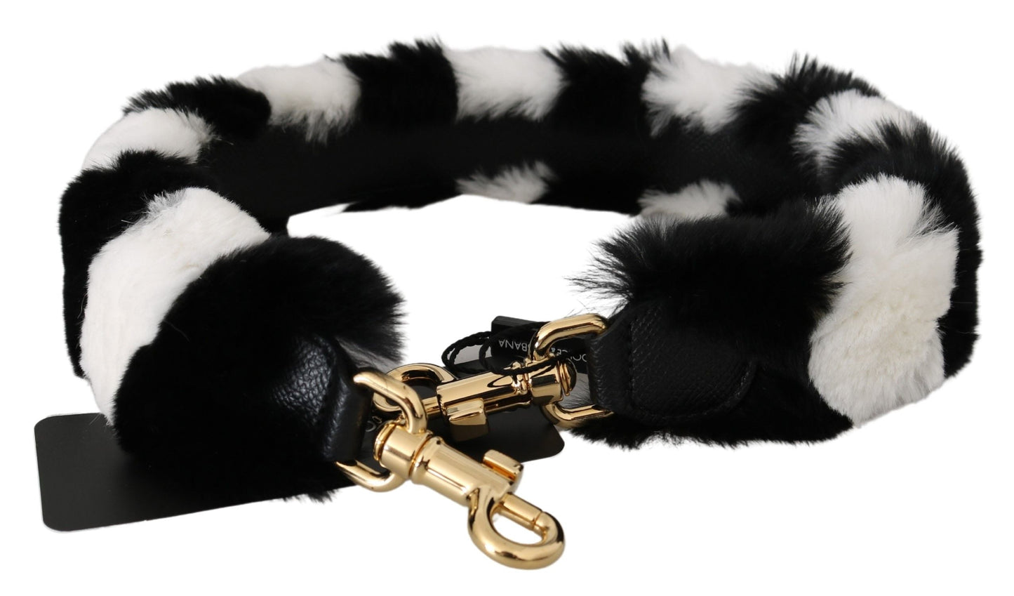 Dolce & Gabbana Black White Lapin Fur Accessory Shoulder Women's Strap
