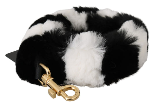 Dolce & Gabbana Black White Lapin Fur Accessory Shoulder Women's Strap