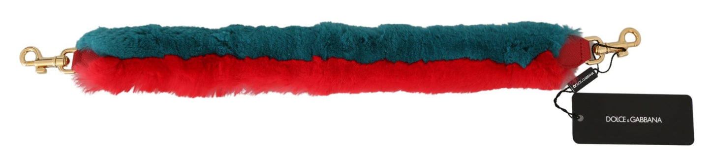 Dolce & Gabbana Red Blue Rabbit Fur Leather Shoulder Women's Strap