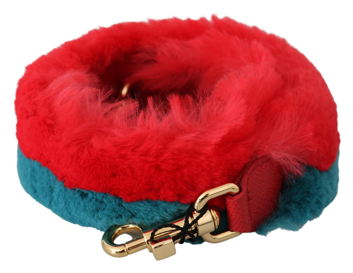 Dolce & Gabbana Red Blue Rabbit Fur Leather Shoulder Women's Strap