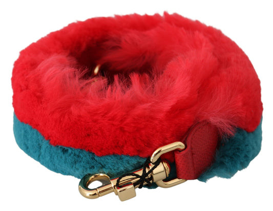 Dolce & Gabbana Red Blue Rabbit Fur Leather Shoulder Women's Strap