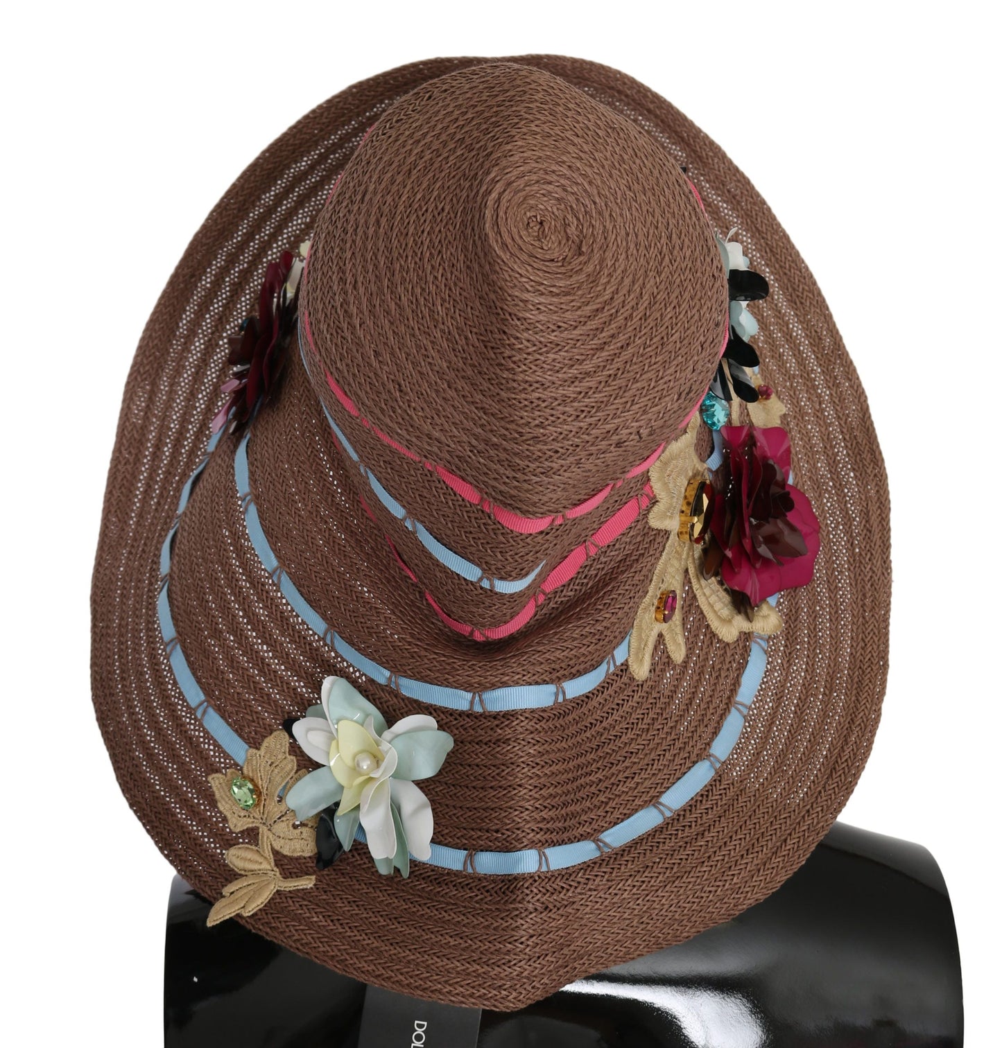 Dolce & Gabbana Brown Floral Wide Brim Straw Floppy Cap Women's Hat