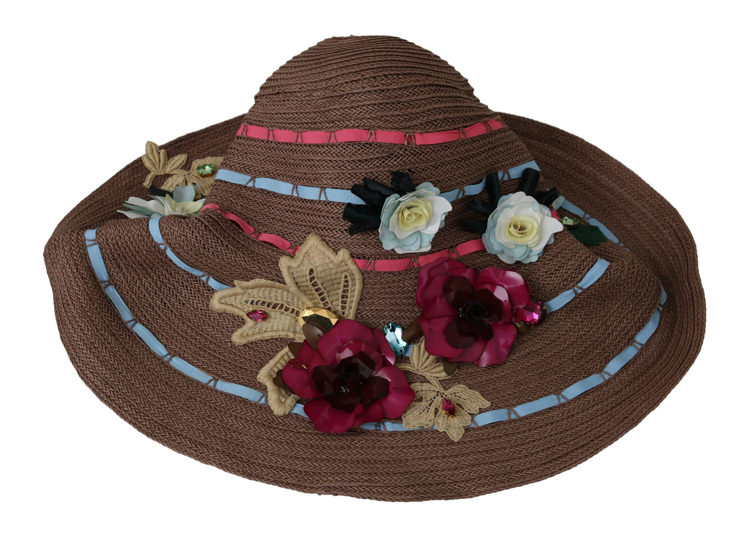 Dolce & Gabbana Brown Floral Wide Brim Straw Floppy Cap Women's Hat