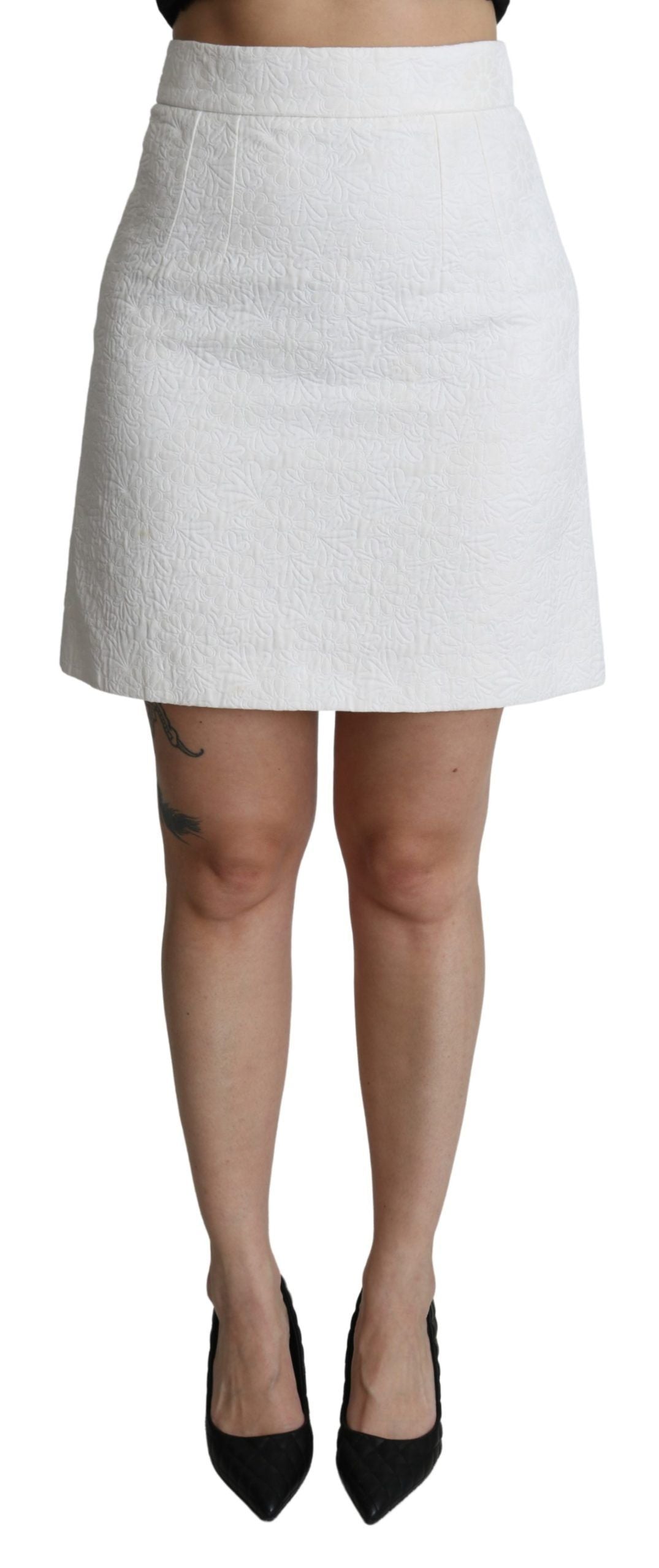 Dolce & Gabbana White Floral High Waist Mini Brocade Women's Skirt