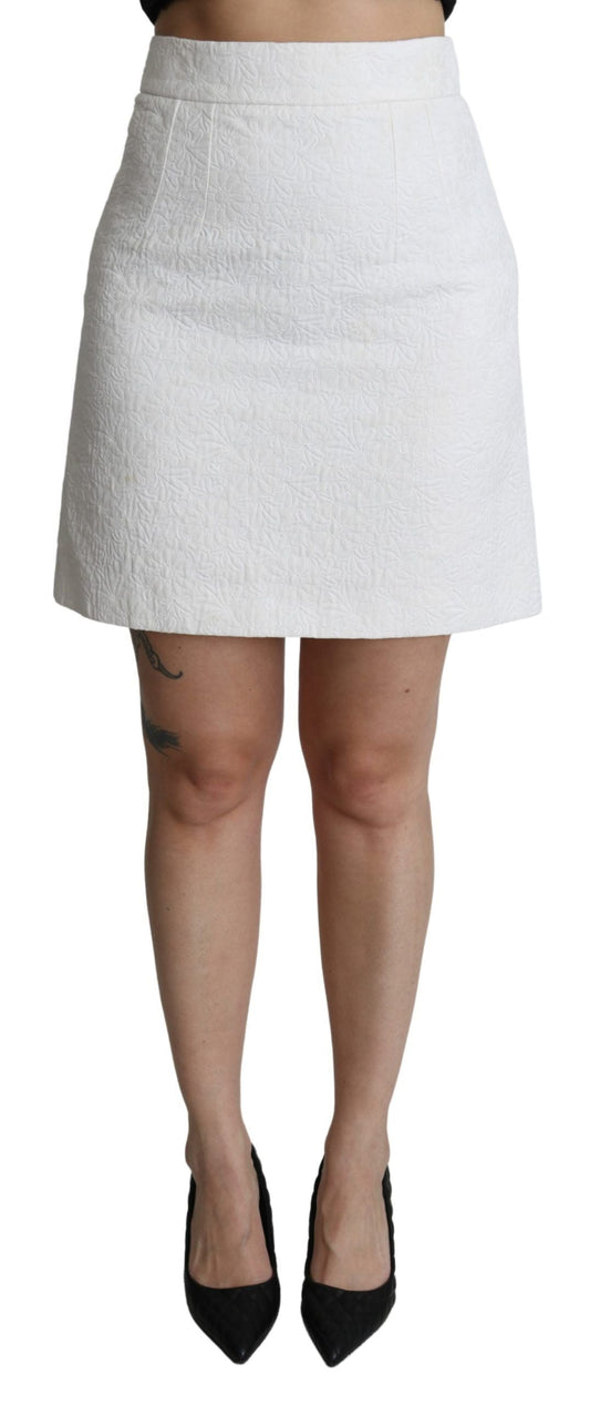 Dolce & Gabbana White Floral High Waist Mini Brocade Women's Skirt