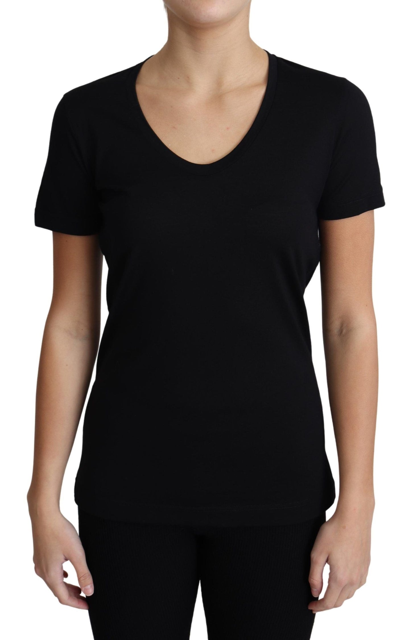 Dolce & Gabbana Black Wool Round Neck Short Sleeves Women's T-shirt