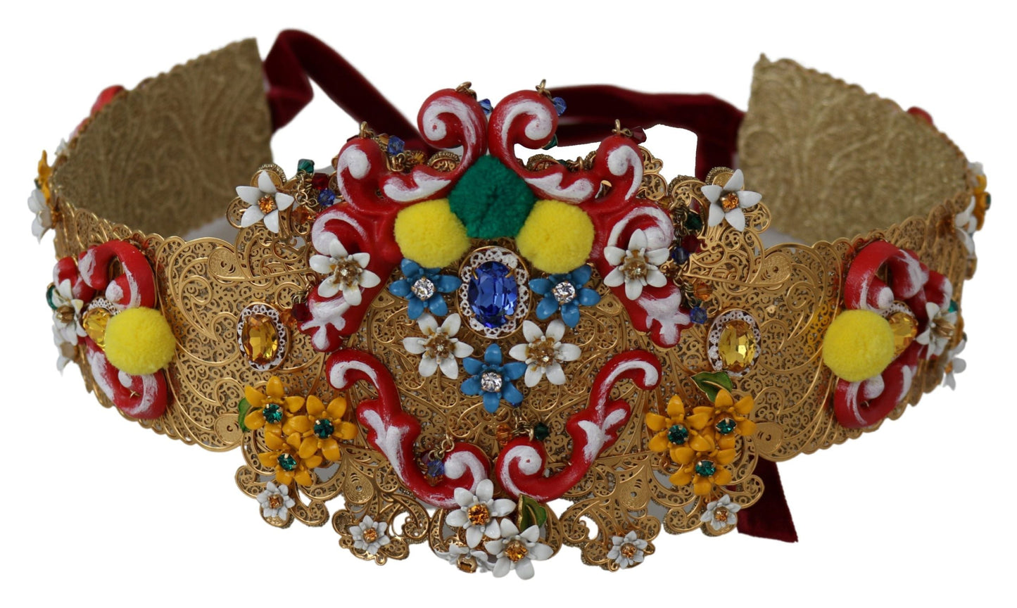 Dolce & Gabbana multicolor Embellished Floral Crystal Wide Waist Women's Belt