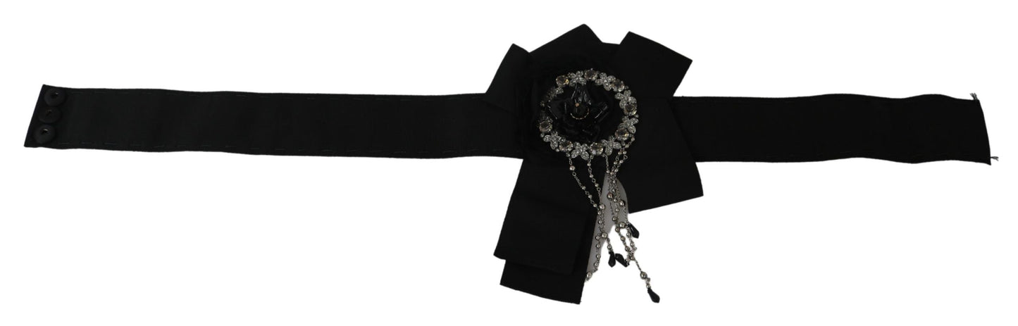 Dolce & Gabbana Black Crystal Brooch Wide Wai SATORIA Women's Belt