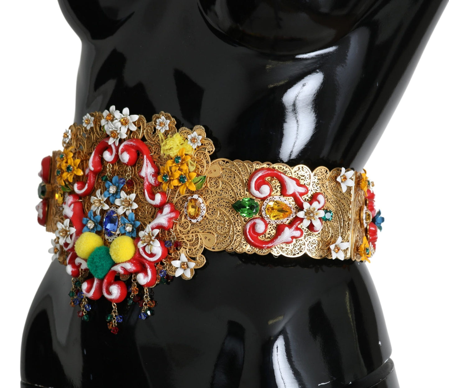 Dolce & Gabbana Embellished Floral Crystal Wide Waist Golden Women's Belt
