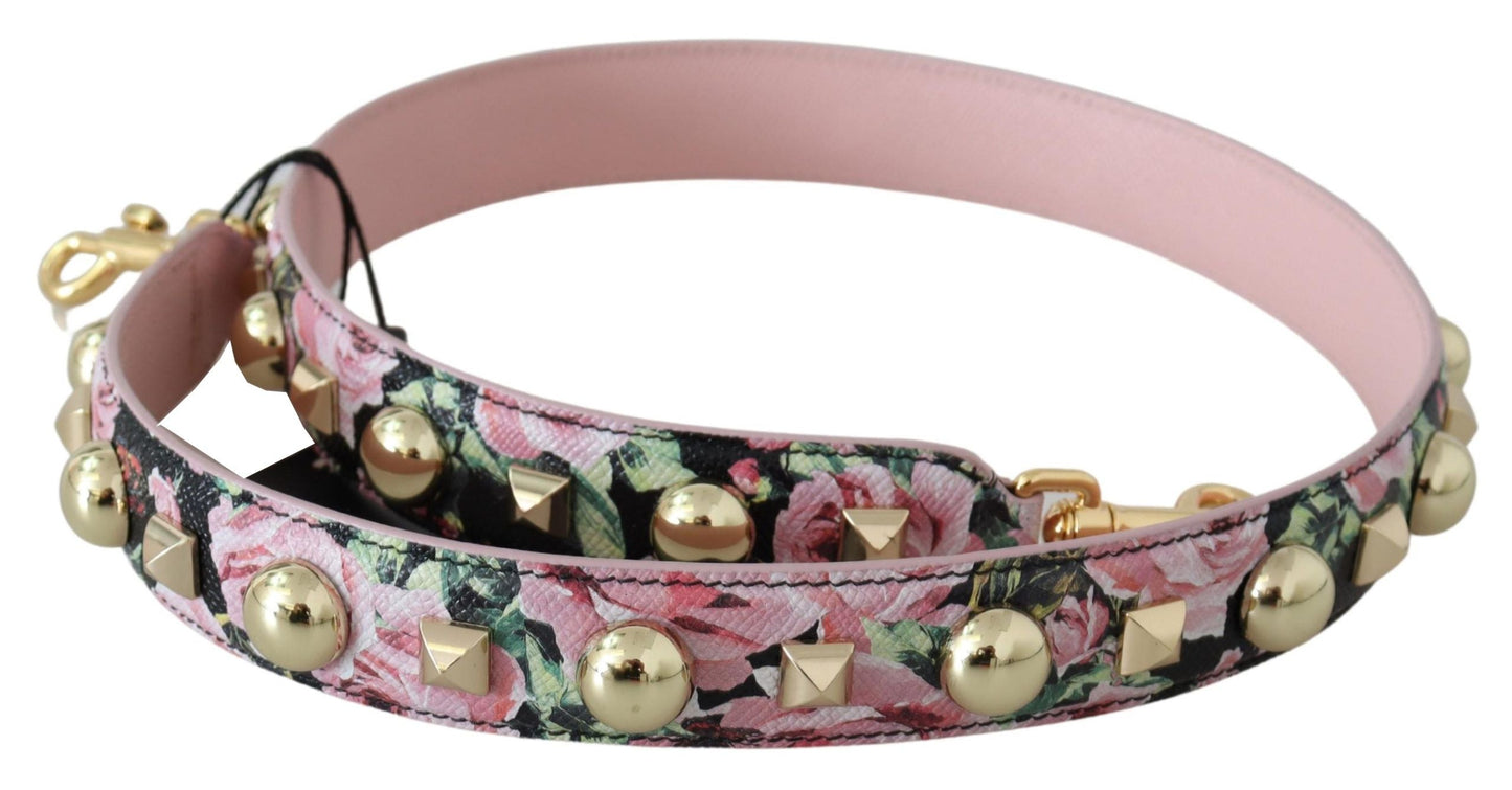 Dolce & Gabbana Pink Floral Gold Studs Bag Accessory Shoulder Women's Strap