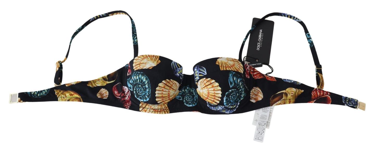 Dolce & Gabbana Black Seashells Print Women Swimwear Bikini Women's Tops