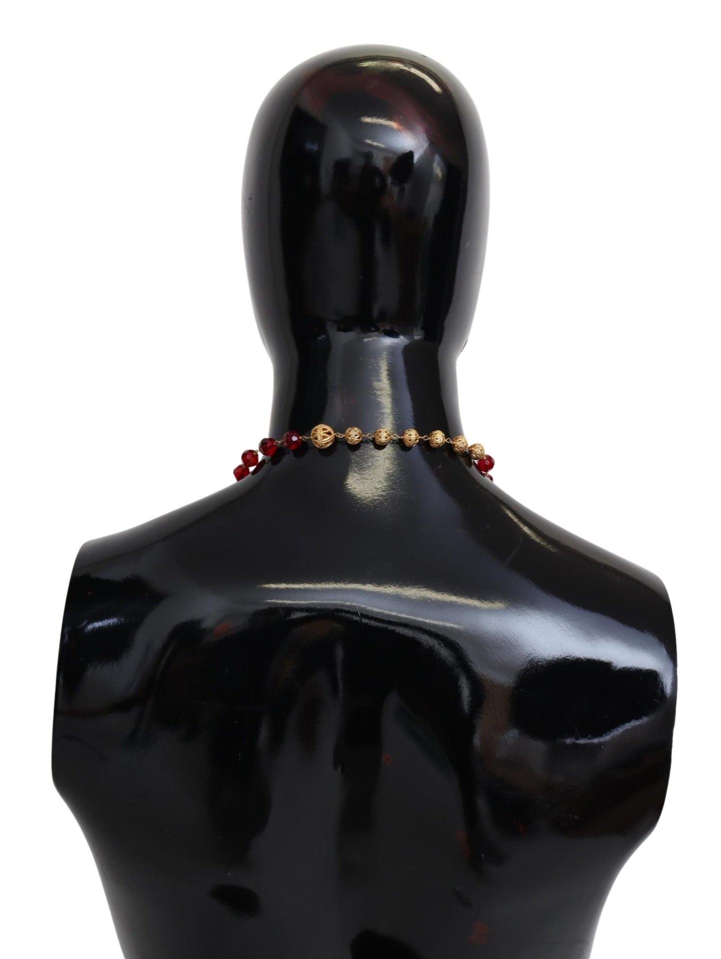 Dolce & Gabbana Gold Tone Brass Red Crystals Pendant Opera Chain  Women's Necklace