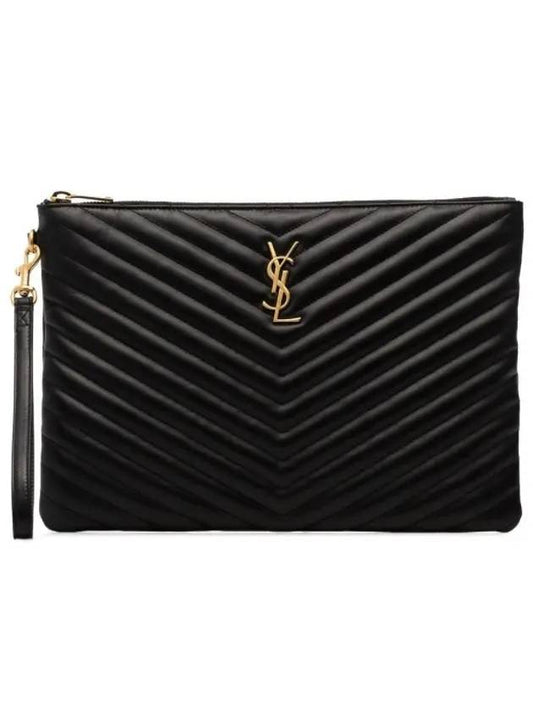 Saint Laurent Gold Monogram Matelasse Clutch Bag Black