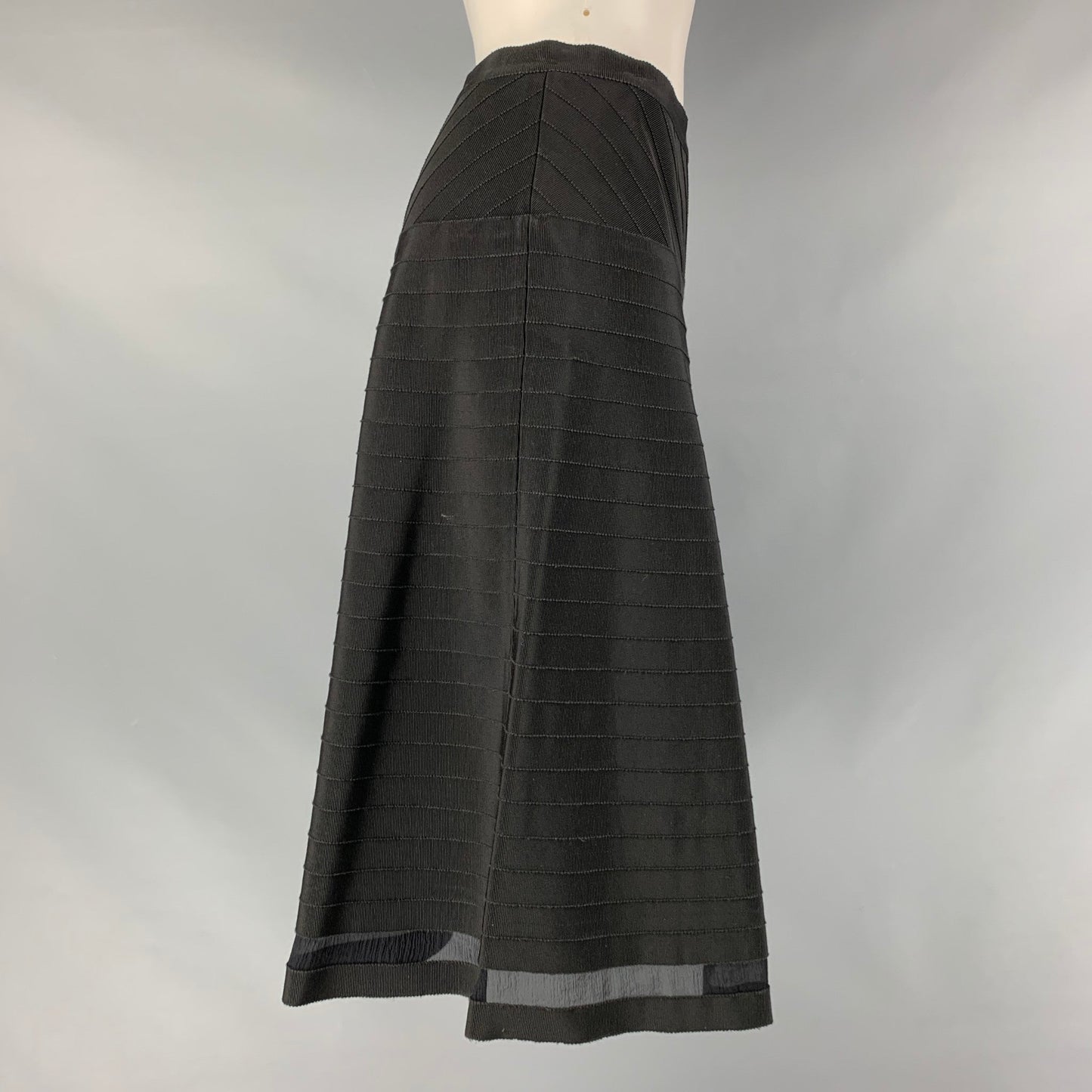 PRADA Size 2 Black Viscose &  Cotton Textured A-Line Skirt