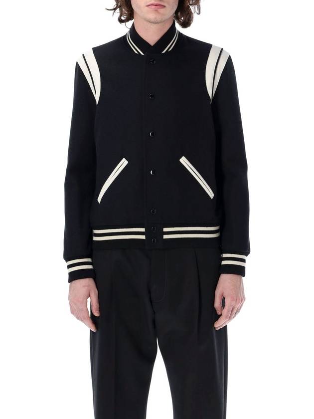Saint Laurent Teddy Bomber Jacket in Wool Black White
