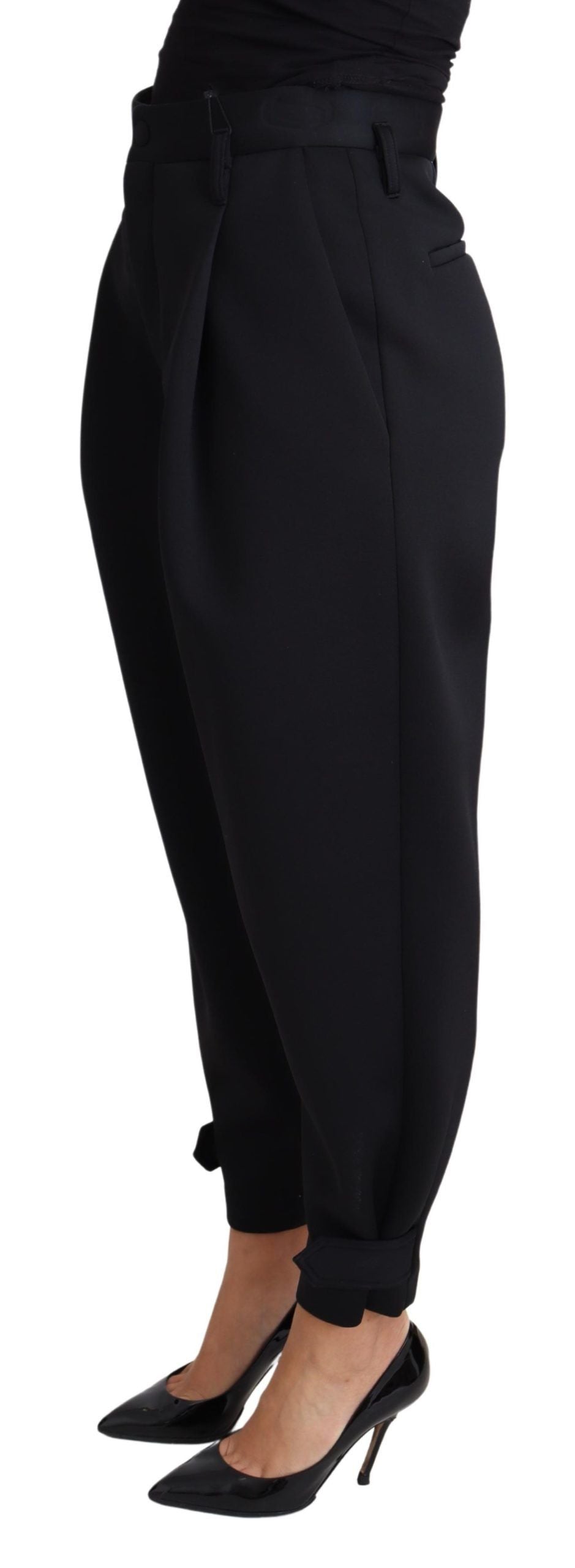 Dolce & Gabbana Black Cropped Dress High Waist Polyester Women's Pants