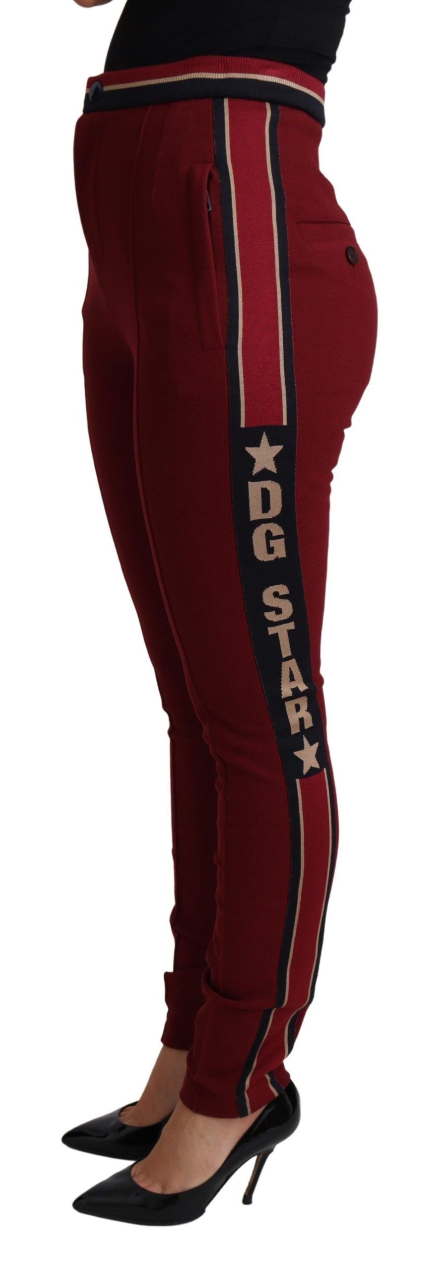Dolce & Gabbana Red DG Star Striped Skinny Cotton Women's Pant