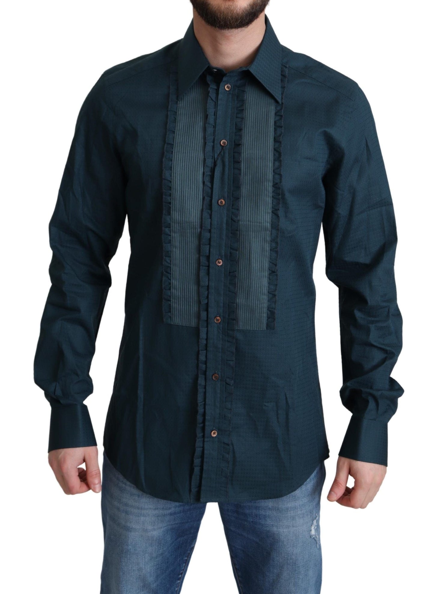Dolce & Gabbana Blue Placket Cotton Dress Formal Men's Shirt