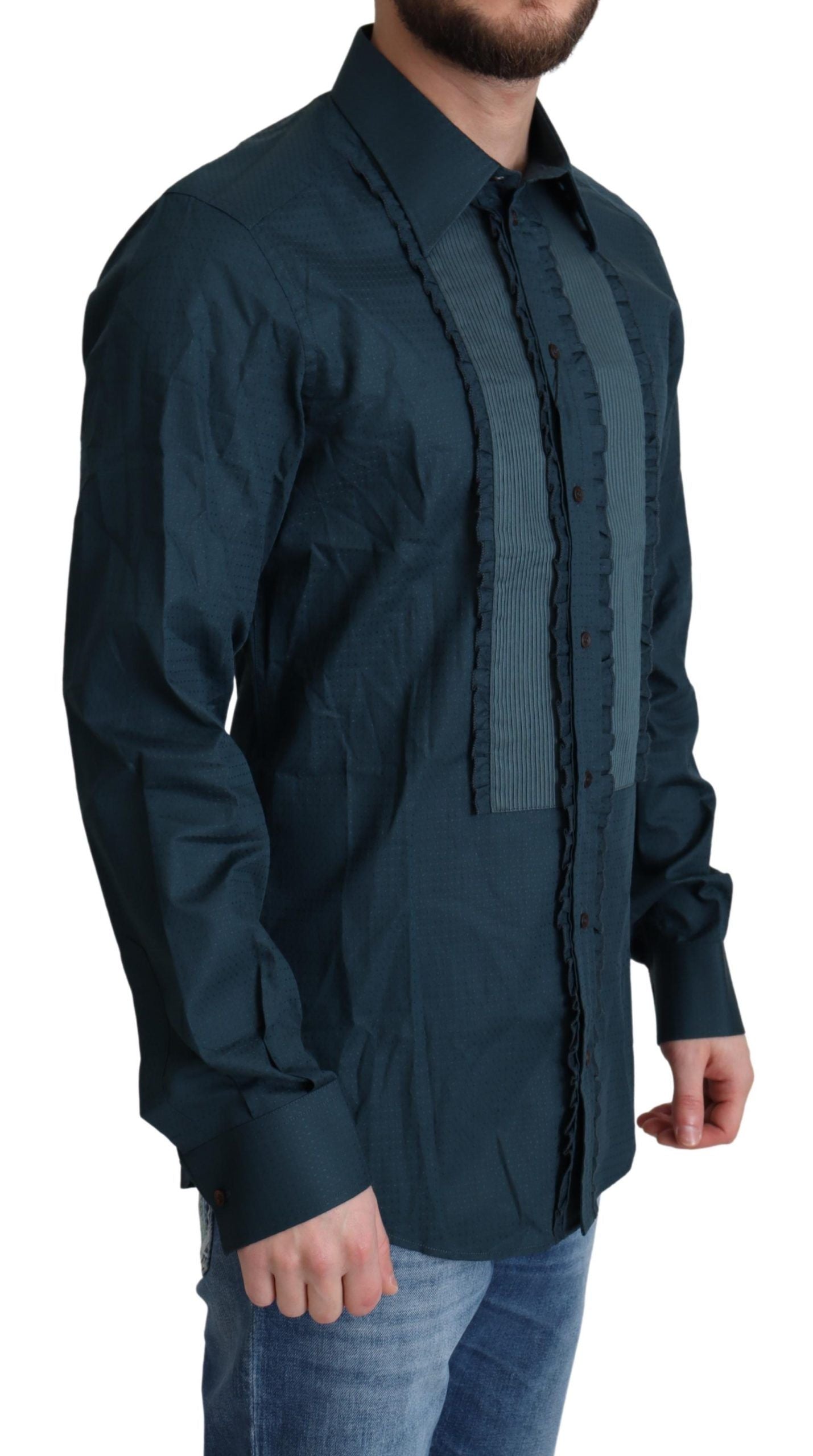 Dolce & Gabbana Blue Placket Cotton Dress Formal Men's Shirt