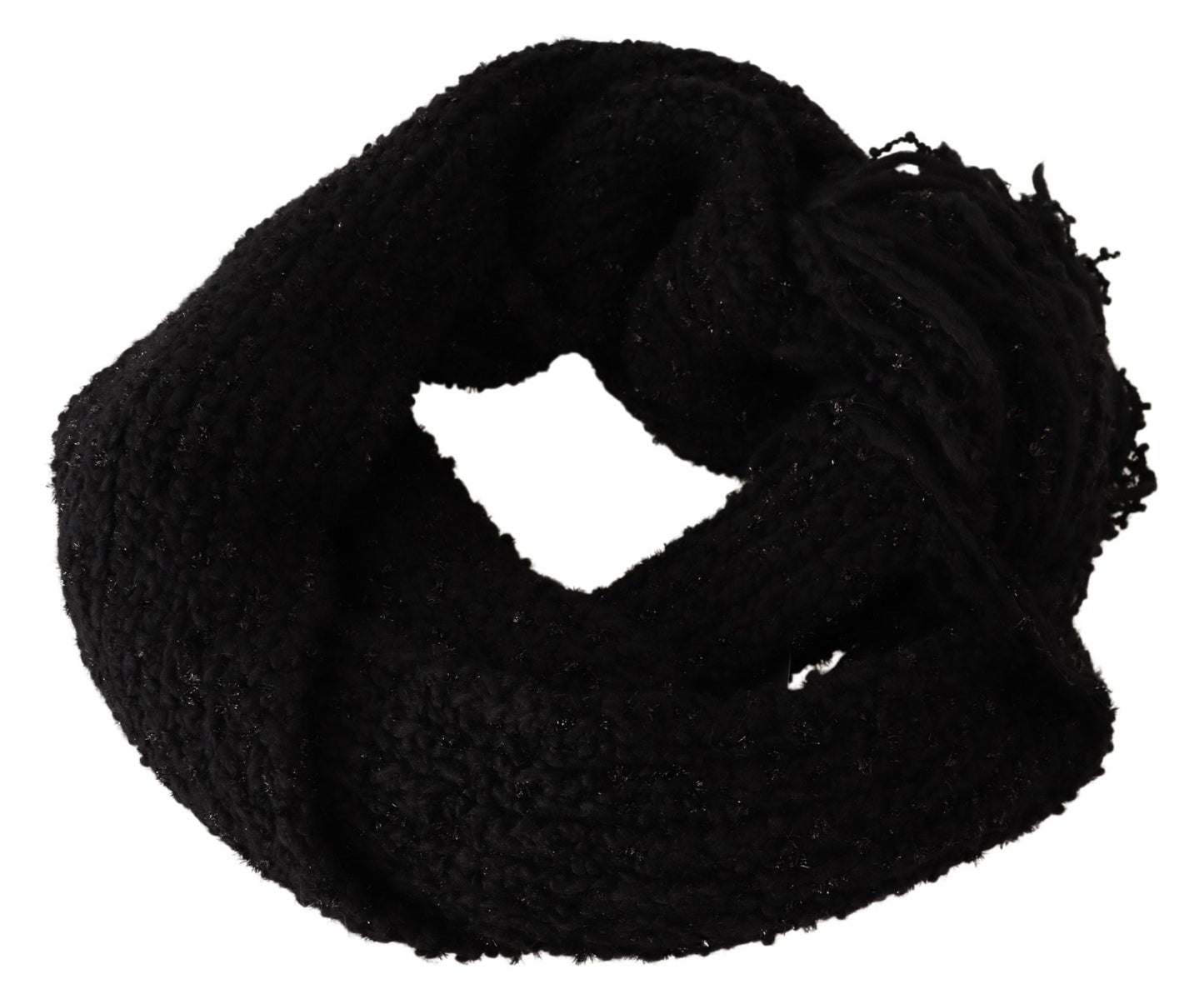 Dolce & Gabbana Black Virgin Wool Knitted Wrap Shawl Women's Scarf