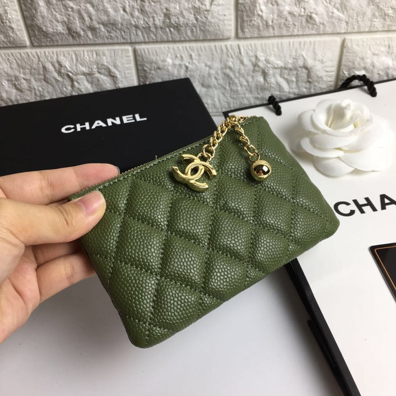 CHANEL CLASSIC SMALL ZIPPED POUCH 15 DARK GREEN CALFSKIN GOLD ICON