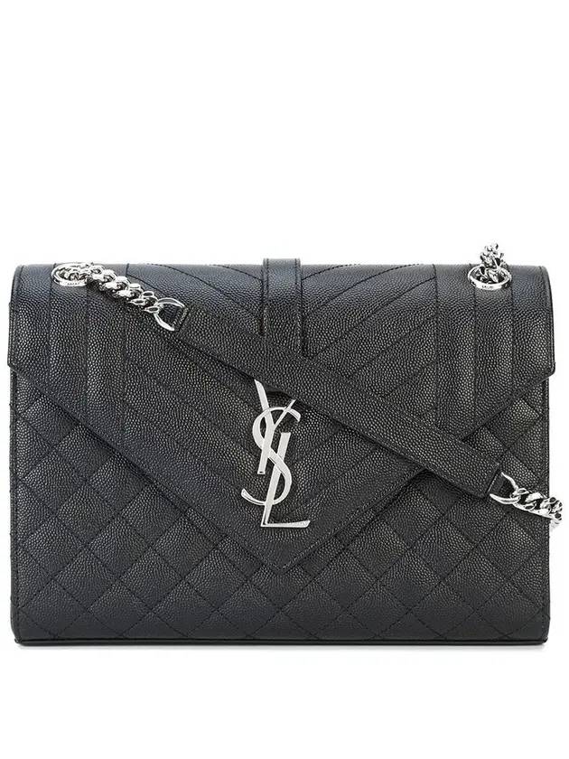 Saint Laurent Envelope Medium Chain Bag in Mix Matelasse Grain De Poudre Embossed Leather Black