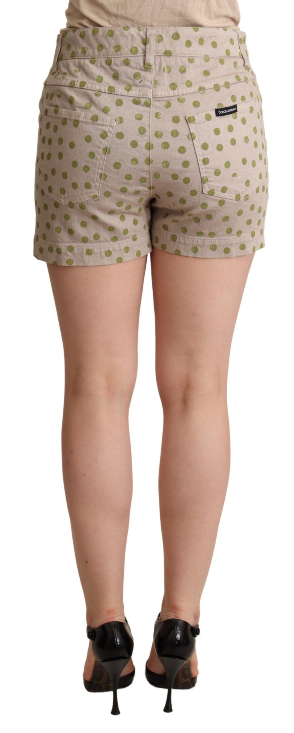 Dolce & Gabbana Beige Polka Dots Denim Cotton Stretch Women's Shorts