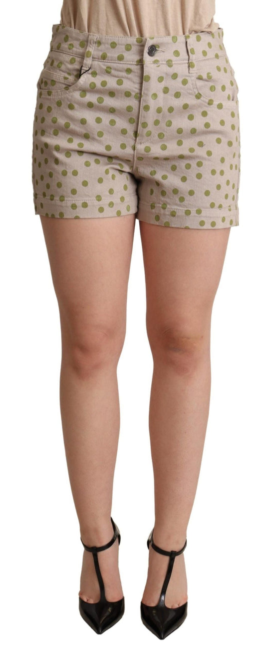 Dolce & Gabbana Beige Polka Dots Denim Cotton Stretch Women's Shorts