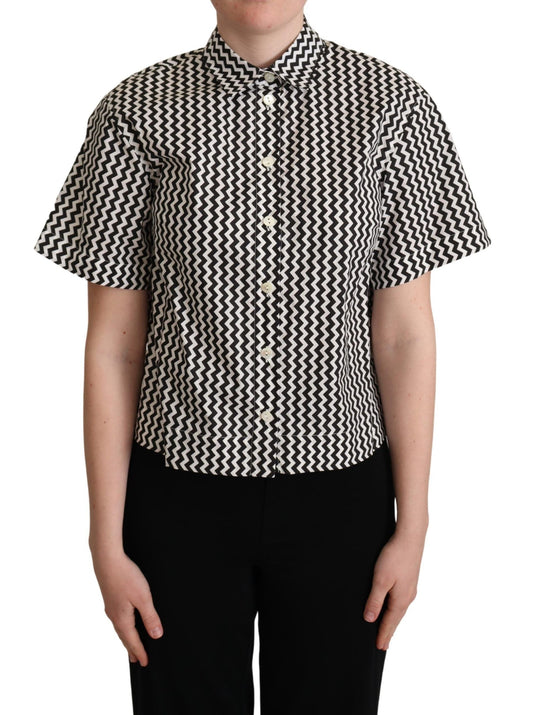 Dolce & Gabbana Black White Zigzag Collar Cotton Top Women's Shirt