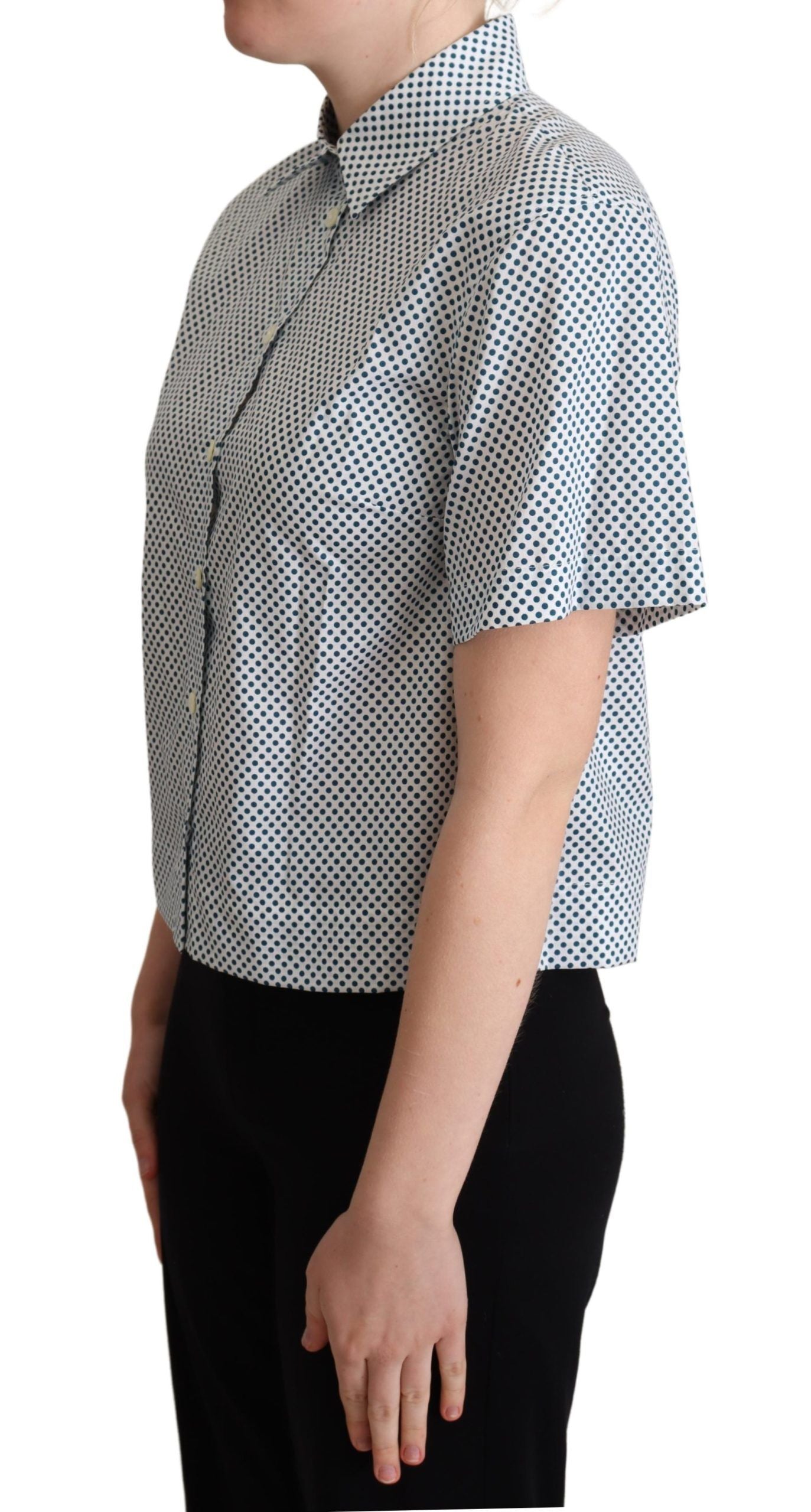 Dolce & Gabbana White Blue Polka Dot Cotton Women's Shirt